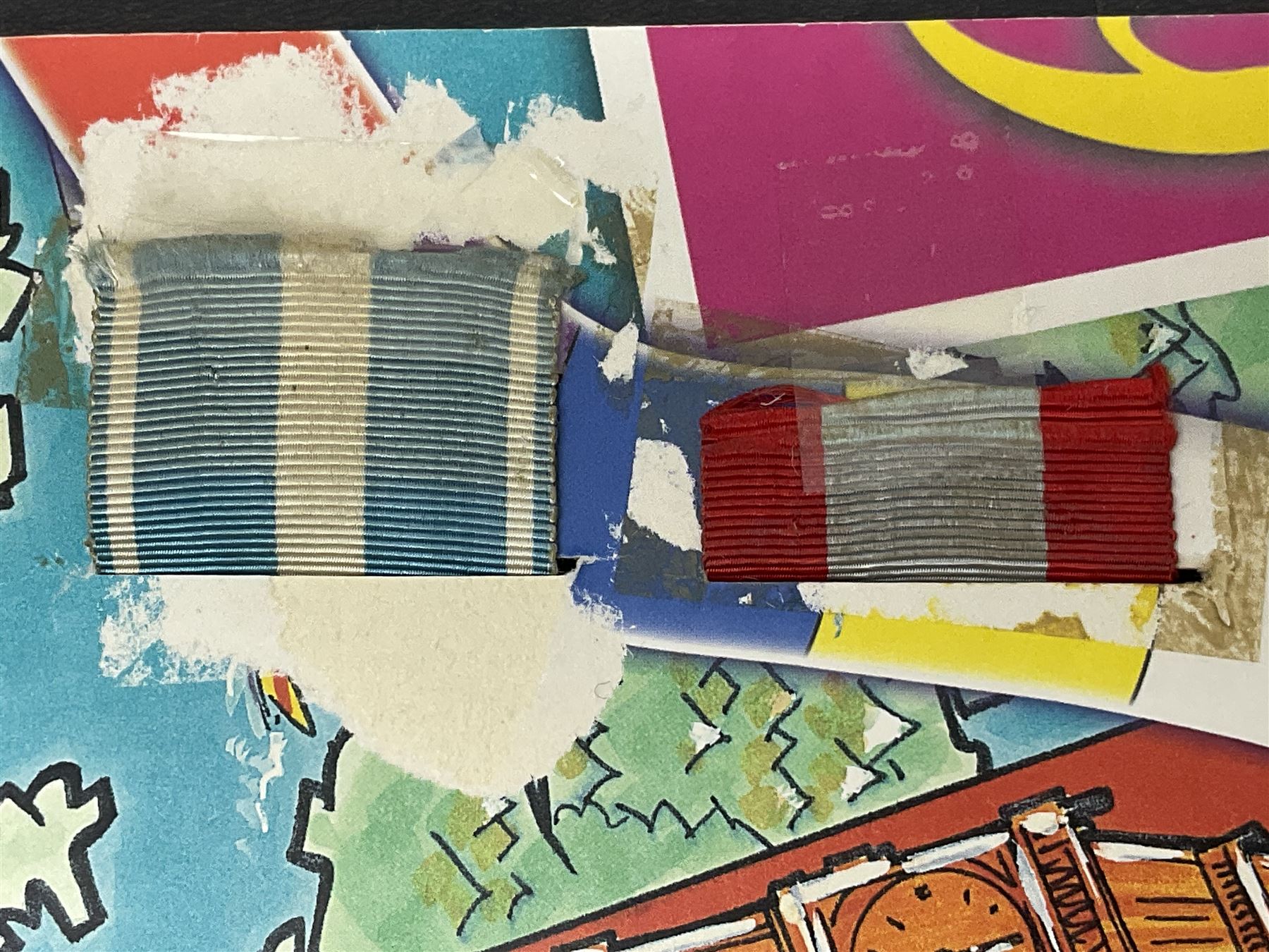 French Republic Colonial Medal with five clasps for Libye, Afrique Francaise Libre, Bir Hakeim, Koufra and Tchad; and Croix de Guerre Des Theatres D'Operations Exterieurs with three MID leaves and gold star; both with ribbons (2)