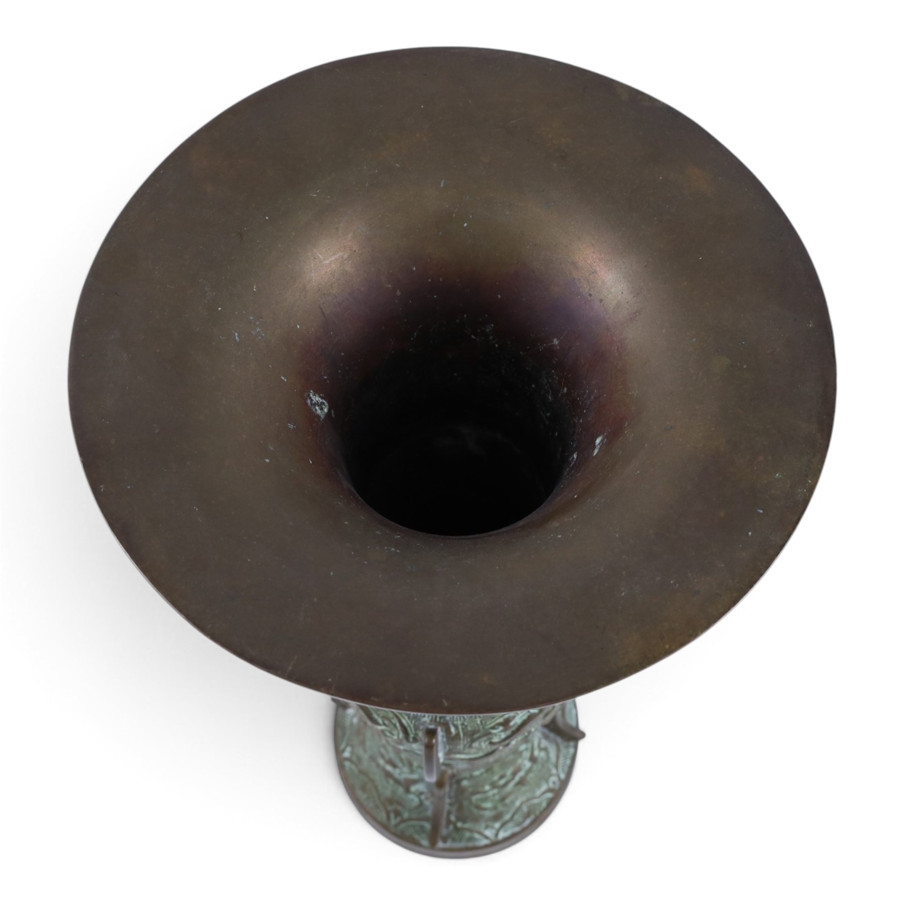 Chinese lobed bronze mirror, decorated with birds and mythical animals, together with two other mirrors and bronze vase, vase H37cm