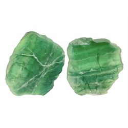 Pair of green fluorite slices, polished with rough edges, H16cm, L17cm  