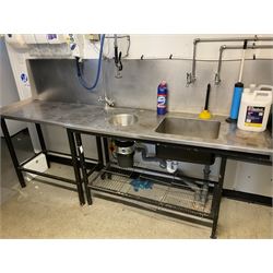 Stainless steel commercial double sink unit with drainer, and other sink unit with insinkerator- LOT SUBJECT TO VAT ON THE HAMMER PRICE - To be collected by appointment from The Ambassador Hotel, 36-38 Esplanade, Scarborough YO11 2AY. ALL GOODS MUST BE REMOVED BY WEDNESDAY 15TH JUNE.