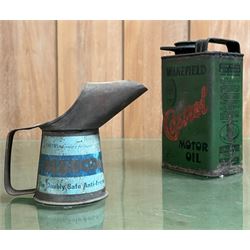 Early Wakefield Castrol motor oil tin (H20cm) together with a Bluecol 1/2 pint pourer (H13cm) (2)  - COLLECTION BY APPOINTMENT FROM: The White House, Thirsk Road, Easingwold, York, YO61 3NF - CALL 01723 507111 TO ARRANGE