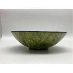 Serpentine and lapis lazuli mosaic bowl, D21cm, H8cm