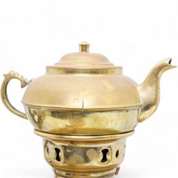Russian brass Samovar, the twin handled body raised on square plinth, with integrated teapot, H53cm 