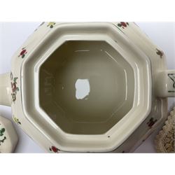 Royal Doulton part dinner service in Old Leeds Sprays pattern,  to include cheese dome, teapot and stand, egg cups etc, together with a selection of floral doilies.  