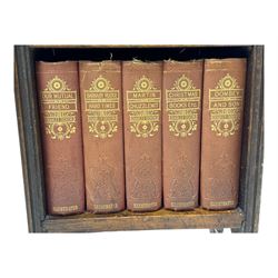 20th century oak barley twist gateleg table (W78cm); early 20th century narrow oak bookcase with Charles Dickens novels (W31cm, H93cm) 