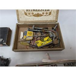 Collection of HO/OO gauge model railway accessories, including two locomotives, rolling stock etc 