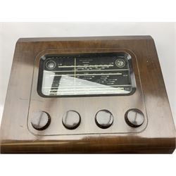 1939 Bush Type PB.63 valve radio, with Bakelite knobs and button panel, W52cm D27cm H42cm, together with a Ferguson Gram floor standing radio in mahogany case with Bakelite knobs, H72cm