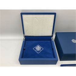 The Queen's Diamond Jubilee silver proof coin collection, consisting of twenty-four coins from Commonwealth countries, produced by The Royal Mint, housed in a blue presentation case, with certificate stating this is number 1397 of 15000 produced