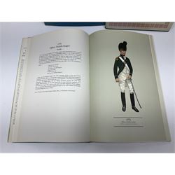 Set of six 1960s books on British Uniforms published by Hugh Evelyn London comprising Cavalry Uniforms of the British Army, Uniforms of the Royal Artillery, Uniforms of the Scottish Regiments, Uniforms of the Yeomanry Regiments and Infantry Uniforms of the British Army Series 1 & 2; all with dustjackets