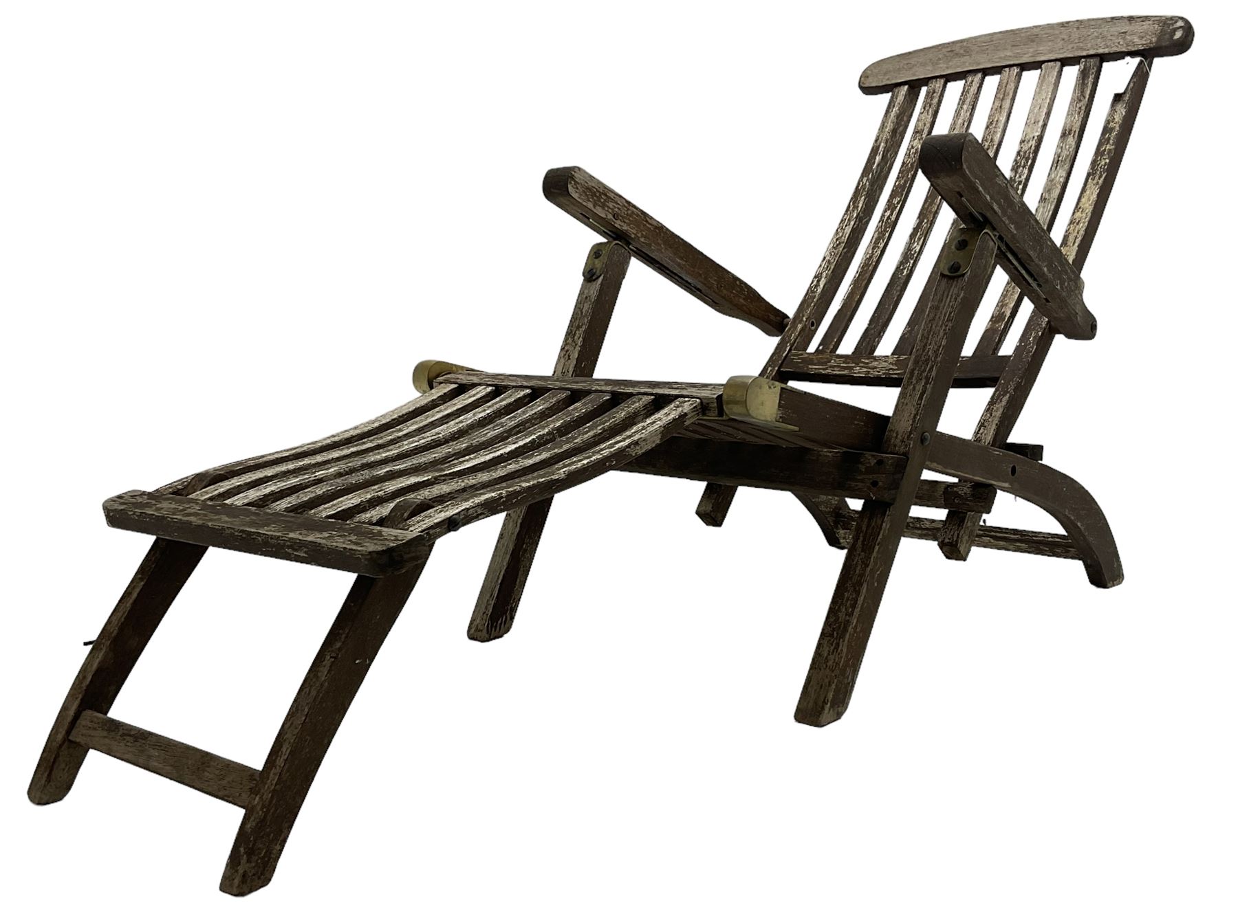 Hardwood framed folding garden steamer chair with fold-out foot rest 