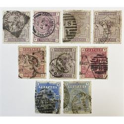 Great Britain Queen Victoria 1883-4 stamps, comprising five two shillings and sixpence, two five shillings and two ten shillings, all used, all previously mounted