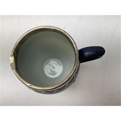 Adams Tunstall blue Jasperware jug with silver collar, hallmarked, H14cm