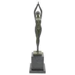 After Demetre Chiparus - Art Deco style bronze figure of a lady, on a black marble base, H48cm 