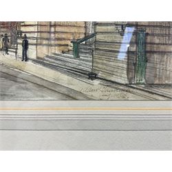 Allan Peel Tankard (British 1897-1964): London Street Scenes, set of three ink and watercolours signed and dated 1953, in matching frames, max 37cm x 55cm (3)