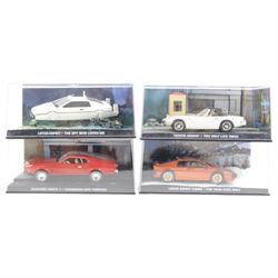 Thirteen Eaglemoss/Fabbri James Bond 007 diecast cars, including Lotus Esprit, Toyota 2000GT, Jaguar XKR, Aston Martin DBS, etc, all in plastic display boxes