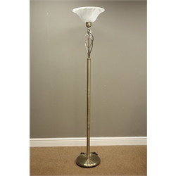  Brushed silver finish uplighter with glass shade, H179cm (This item is PAT tested - 5 day warranty from date of sale)  