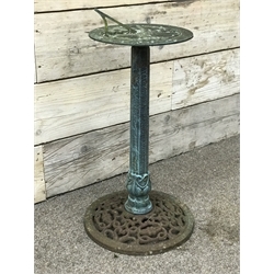  Wrought iron pedestal sundial, D38cm, H72cm  