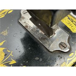 James G Weir 'The Globe' hand-cranked sewing machine, circa 1872, in black finish with gilt and flower painted decoration, the bed stamped Ja's G. Weir, 2 Carlisle Street, Soho Sq., London, with walnut locking carrying case and original manual, boxed H25cm 