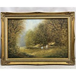 Les Parson (British 1945-): Young Boys Playing on the Lake and Moored Sailing Boats, two oils on canvas signed max 50cm x 76cm (2)