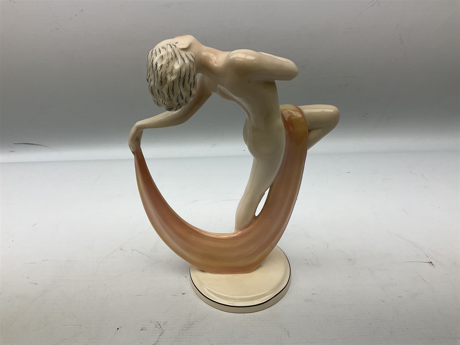Katzhutte Hertwig & Co Art Deco style figure of a nude scarf dancer H28.5cm