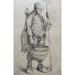 Wally Moes (Dutch 1856-1918): 'Voddenraper' (Ragpicker), drypoint etching signed with initials in the plate, inscribed and dated 1886 verso 24cm x 16cm