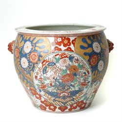 Large 20th century Chinese fish bowl jardiniere, the exterior painted with various foliate...