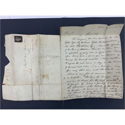 Great Britain Queen Victoria penny black stamp on cover, tied to cover or entire, with red MX cancel
