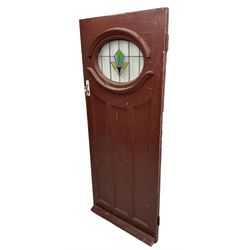 1930s external door with stained leaded glass panel (86cm x 203cm), six small stained glass windows in wooden frames (W52cm); and various loose stained leaded glass panels