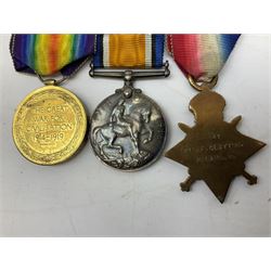 WWI medal trio named to '3341 PTE. F. CLAYTON, R. LANC. R.' comprising 1914-15 star, War and Victory medals, War Medal named to 'J. 75639, R.E. CLAYTON, ORD., R.N.' and a 1914 Christmas tin