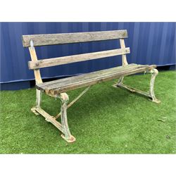 Early 20th century cast iron and wood slatted railway type garden bench - THIS LOT IS TO BE COLLECTED BY APPOINTMENT FROM DUGGLEBY STORAGE, GREAT HILL, EASTFIELD, SCARBOROUGH, YO11 3TX