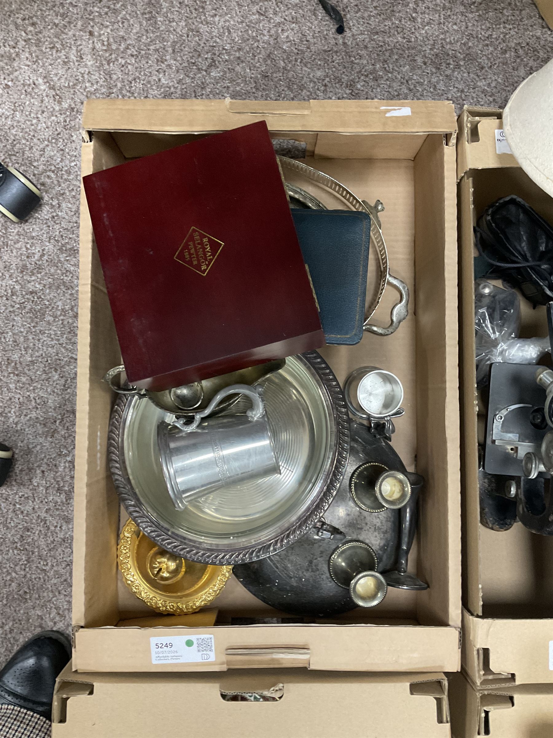 Collection of decorative items, to include two Cloisonne ginger jars, two 20th Century Chinese silk paintings and East Asian ceramic tableware items, in four boxes