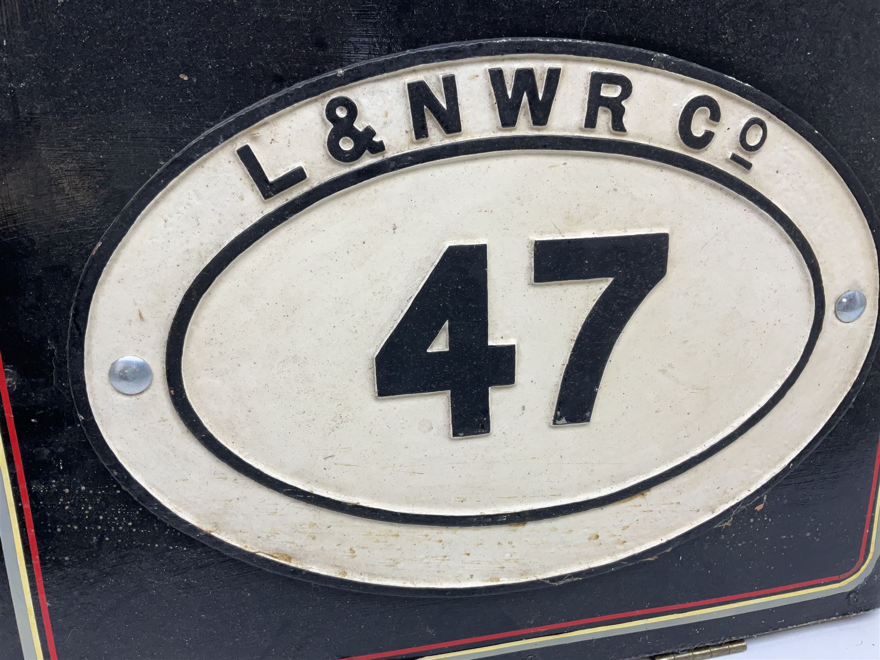 Railway Interest; Cast iron LNWR railway bridge plate, together with cast iron sign ' Nevers S.N.C.F 040.TX.47' and reproduction Great Eastern Railway cast metal wall plaque