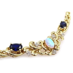  Gold sapphire, opal and diamond necklace, hallmarked 9ct   