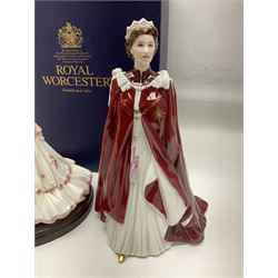 Three Royal Worcester figures, comprising Glyndebourne, with original box, Royal Worcester Special Even 1998 Elizabeth, with certificate and original box, and In Celebration of the Queens 80th Birthday 2006 