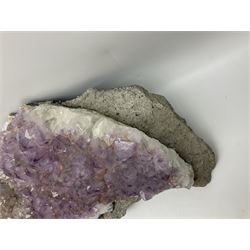 Amethyst crystal geode cluster, with well-defined crystals of various sizes, H13cm, L46cm