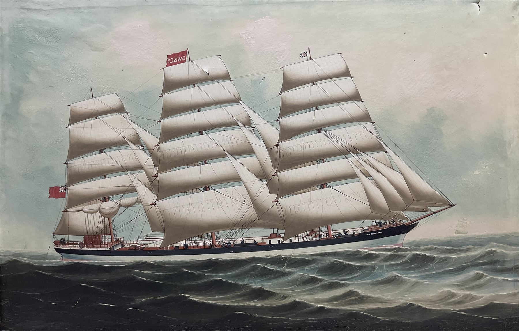 English School (Early 20th Century): Square Rigger 'Wiscombe Park' - Ship's Portrait, oil on canvas unsigned 59cm x 90cm 