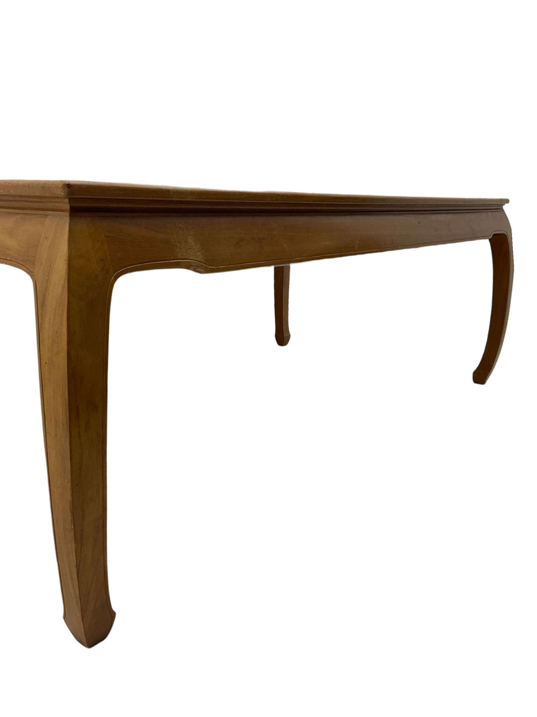 Oriental hardwood rectangular dining table, and six high back dining chairs with solid seats