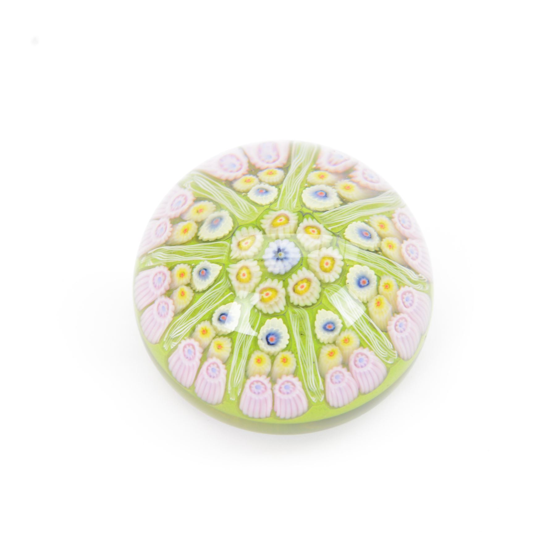 Six millefiori paperweights, including Perthshire paperweight of balubas form the millefiori canes in the form of a flower