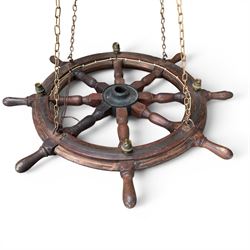 Mid 20th century ships wheel chandelier with four brass bulb fittings