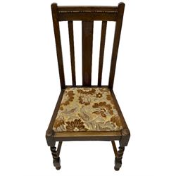 Early 20th century oak barley twist drop leaf dining table (105cm x 154cm, H74cm), and four chairs 