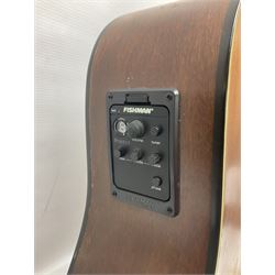 Tanglewood semi-acoustic guitar with Fishman preamp, mahogany back and solid cedar top L103cm; and a Rockbag electric guitar soft carrying case (2)