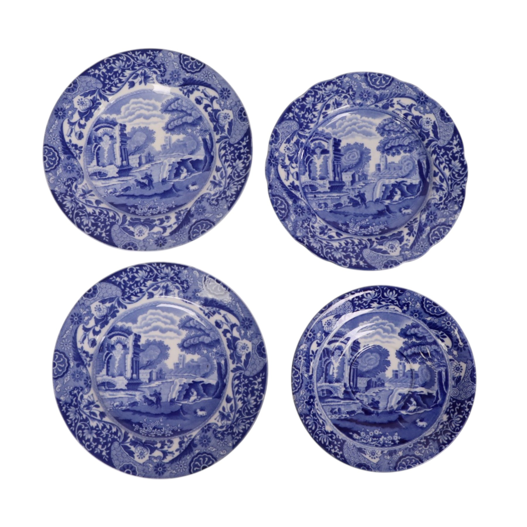 Spode Italian pattern tea service, comprising milk jug, sucrier, eight side plates, cake plate, six cups and saucers