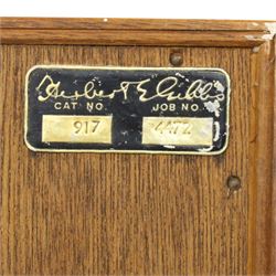 Herbert E Gibbs - Mid 20th century teak glazed bookcase cabinet, rectangular form with two sliding glazed doors enclosing adjustable shelves, lower cupboard enclosed by twin doors and fitted with internal shelf, on plinth base