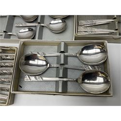 Viners Ltd silver plate Silver Rose pattern cutlery service for six place settings, to include butter knives, table knives and forks, soup spoons, dessert forks and spoons, tea knives, forks and spoons, two serving spoons and a seven piece fruit set, some boxed, missing table spoons