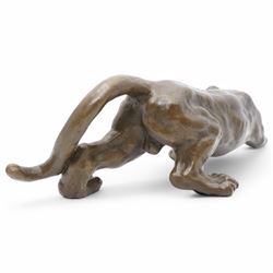 Bronze figure, modelled as a cougar or panther in crouching pose, signed Milo and also bearing foundry mark, L40cm