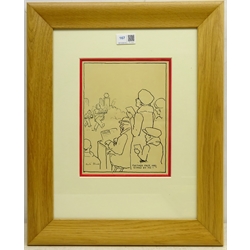  William Heath Robinson (British 1872-1944): 'Hither Page and Stand by Me', pen and ink cartoon signed and titled 23cm x 17.5cm Provenance: purchased by the vendor from Chris Beetles at 104 Randolph Ave. 'William Heath Robinson' Exh. No.15  