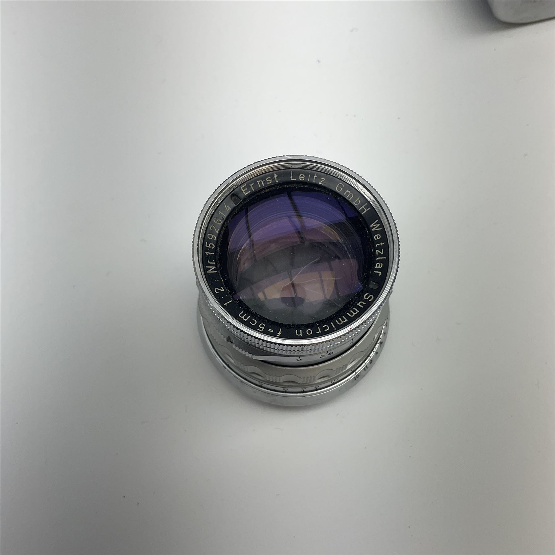 Leica M3 camera body, 1959, chrome finish, serial number '986937', fitted with 'Ernst Leitz GmbH Wetzlar Summicron f=5cm 1:2 Nr.1592614' lens, with Leica M3 instruction booklet