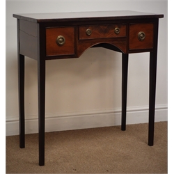  19th century mahogany side table, one long and two short drawers, square tapering supports, W77cm, H79cm, D38cm  