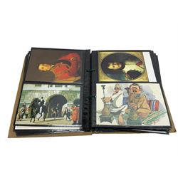 Album of Victorian and later Postcards, including WWII silk embroidered postcards, various ships, cartoons etc 