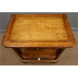  Pair quality reproduction walnut bedside stands, slide above single drawer, on turned feet, W61cm, H74cm, D40cm  